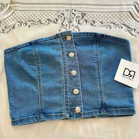 Dylan Ryan Denim Sleeveless Top, Front Button, Elastic Back, Sz Large, NEW - Picture 1 of 7